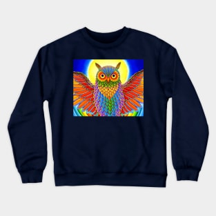 Colorful Rainbow Psychedelic Owl Crewneck Sweatshirt